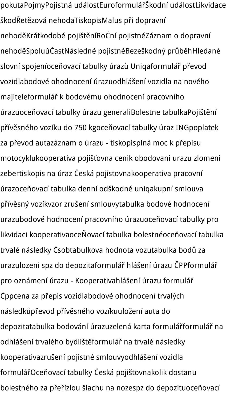 úrazuoceňovací tabulky úrazu generalibolestne tabulkapojištění přívěsného vozíku do 750 kgoceňovací tabulky úraz INGpoplatek za převod autazáznam o úrazu - tiskopisplná moc k přepisu