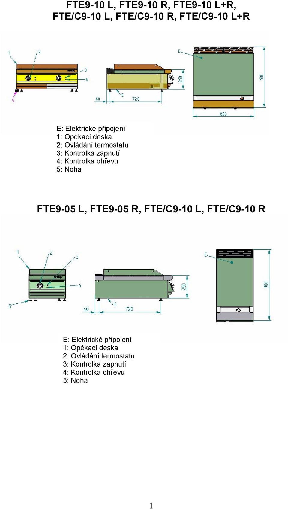 Kontrolka ohřevu 5: Noha FTE9-05 L, FTE9-05 R, FTE/C9-10 L, FTE/C9-10 R E:  Kontrolka