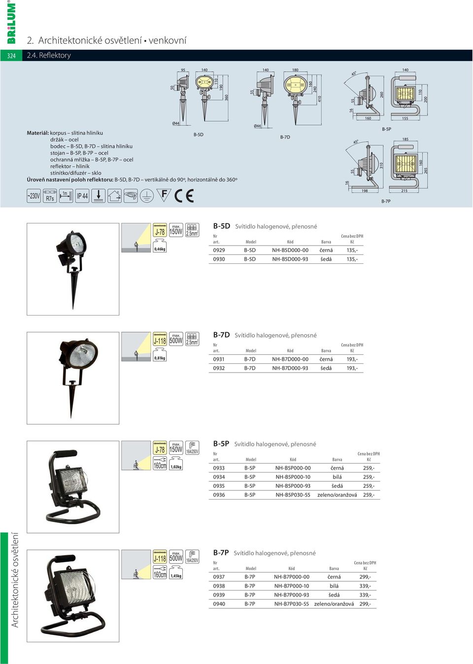 0,46kg 2.5mm 2 B-5D Svítidlo halogenové, přenosné 0929 B-5D NH-B5D000-00 černá 135,- 0930 B-5D NH-B5D000-93 šedá 135,- 0,81kg 2.