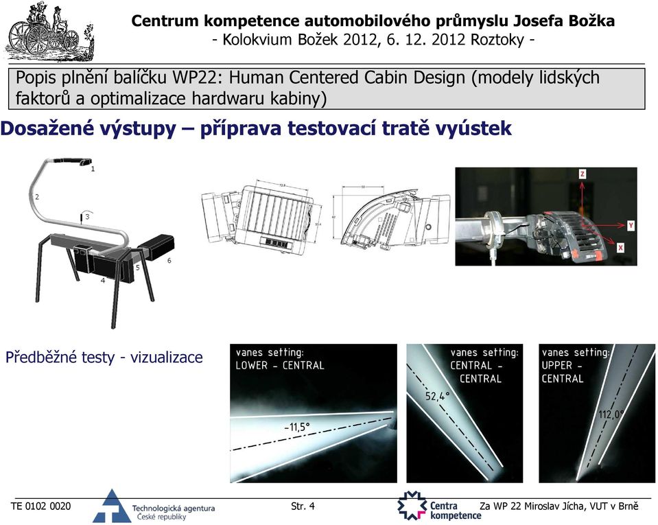 vyústek Předběžné testy - vizualizace TE