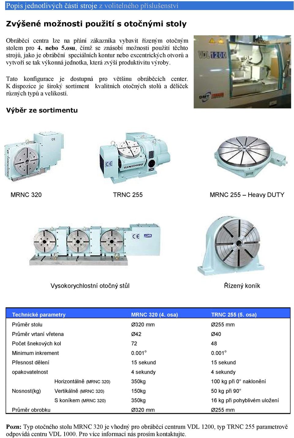 Tato konfigurace je dostupná pro většinu obráběcích center. K dispozice je široký sortiment kvalitních otočných stolů a děliček různých typů a velikostí.