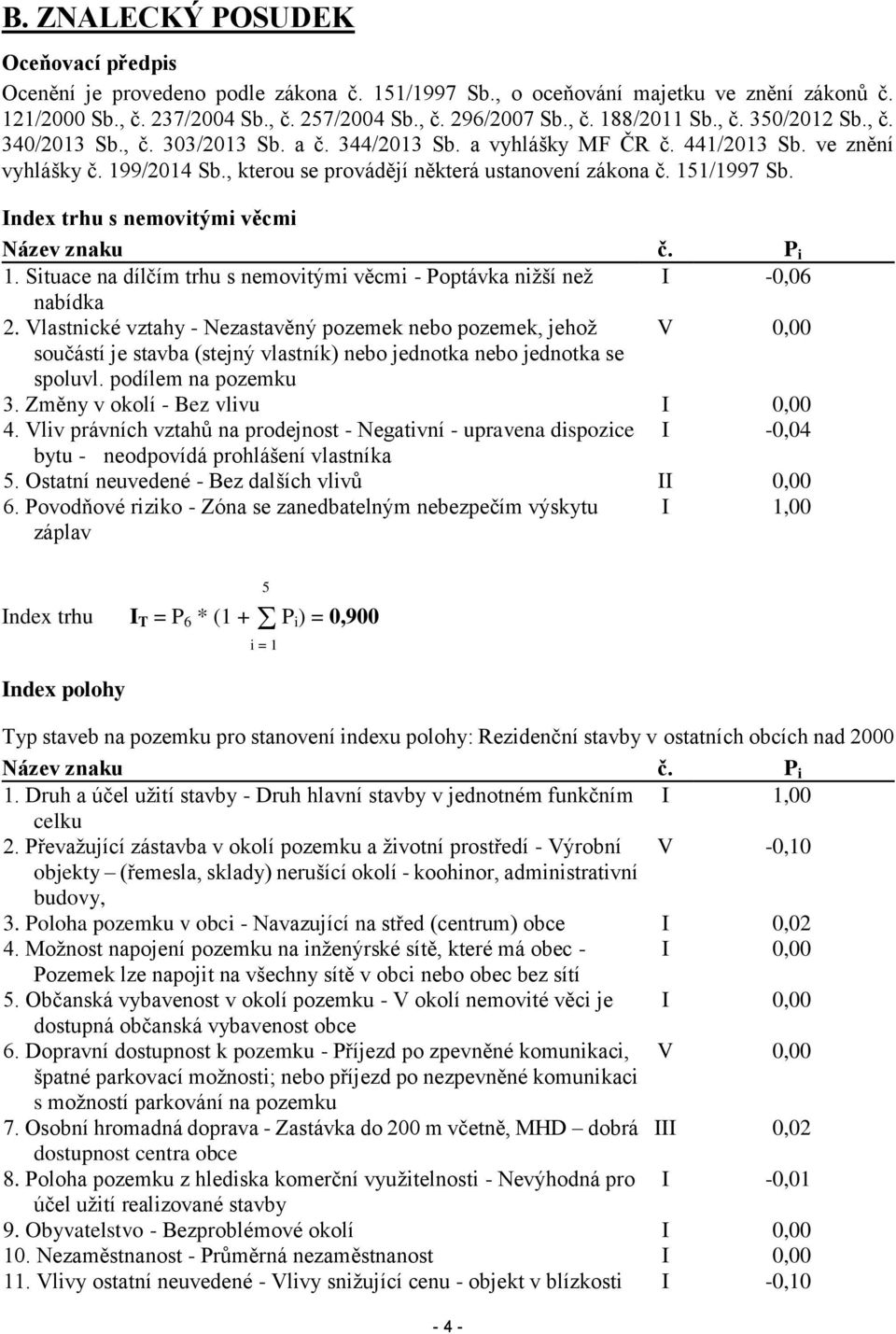 Index trhu s nemovitými věcmi Název znaku č. P i 1. Situace na dílčím trhu s nemovitými věcmi - Poptávka nižší než I -0,06 nabídka 2.