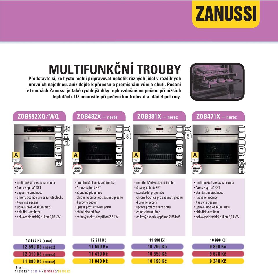 ZOB592XQ/WQ ZOB482X nerez ZOB381X nerez ZOB471X nerez multifunkční vestavná trouba časový spínač SET zápustné přepínače chrom.