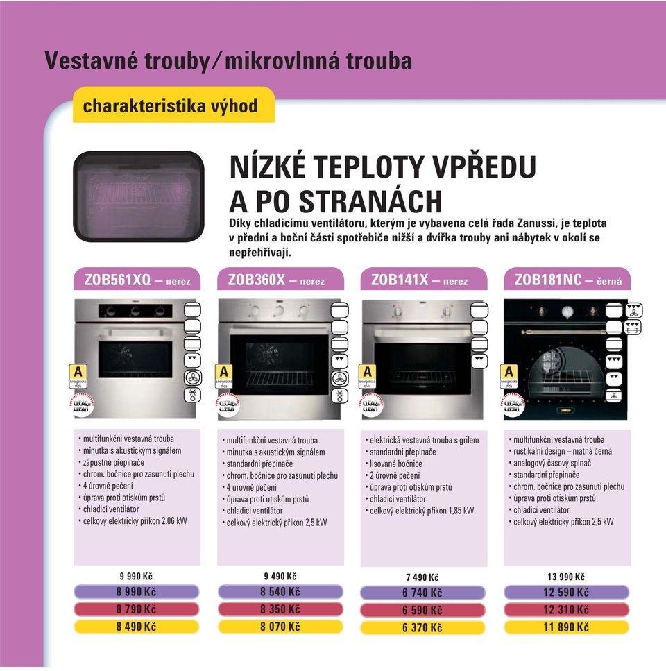ZOB561XQ nerez ZOB360X nerez ZOB141X nerez ZOB181NC černá multifunkční vestavná trouba minutka s akustickým signálem zápustné přepínače chrom.