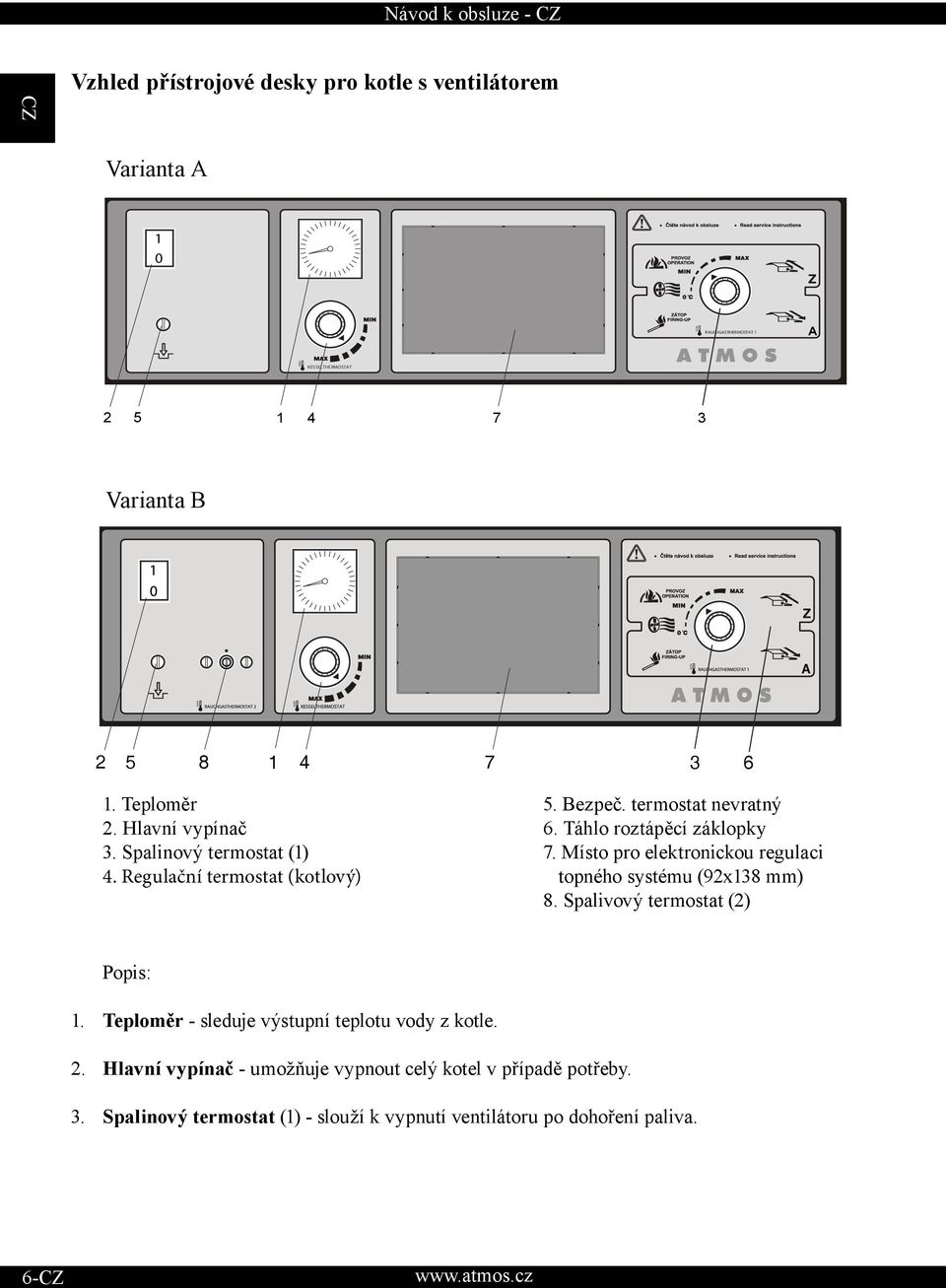 Regulační termostat (kotlový) topného systému (92x138 mm) 8. Spalivový termostat (2) Popis: 1.