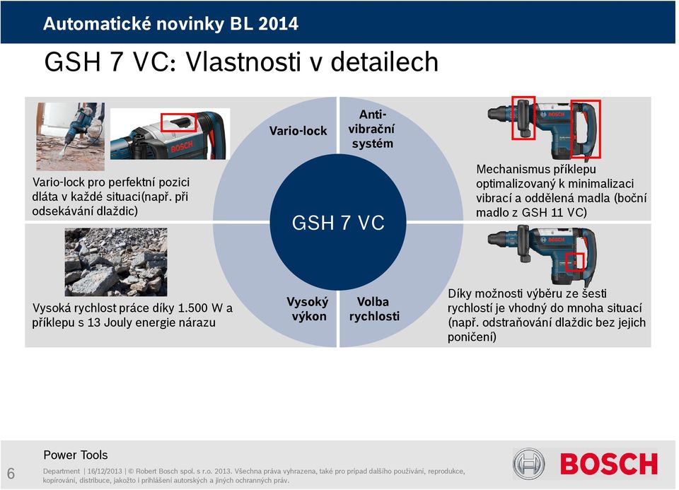 při odsekávání dlaždic) SAG GenV GSH 7 VC Mechanismus příklepu optimalizovaný k minimalizaci vibrací a oddělená madla