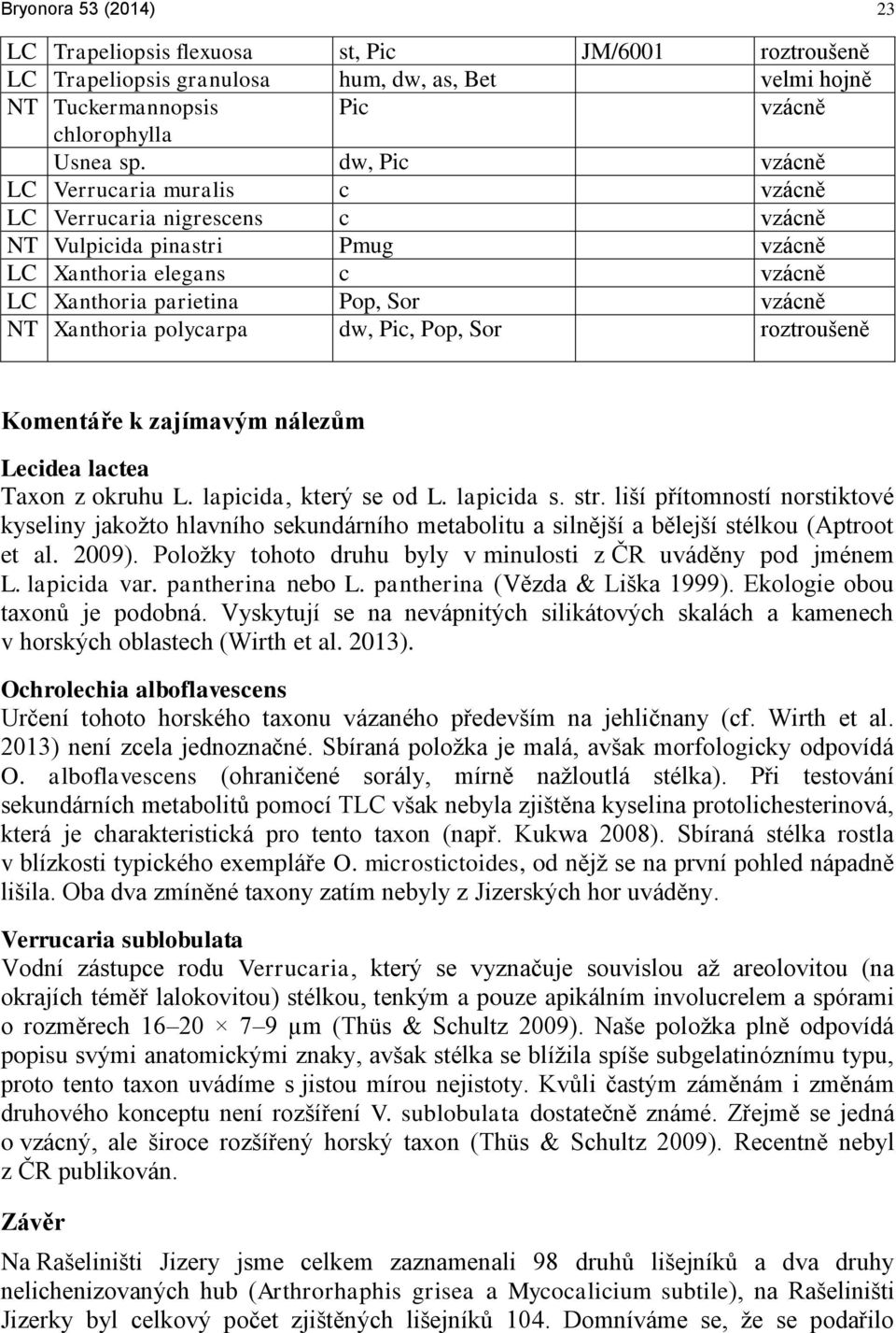 Komentáře k zajímavým nálezům Lecidea lactea Taxon z okruhu L. lapicida, který se od L. lapicida s. str.