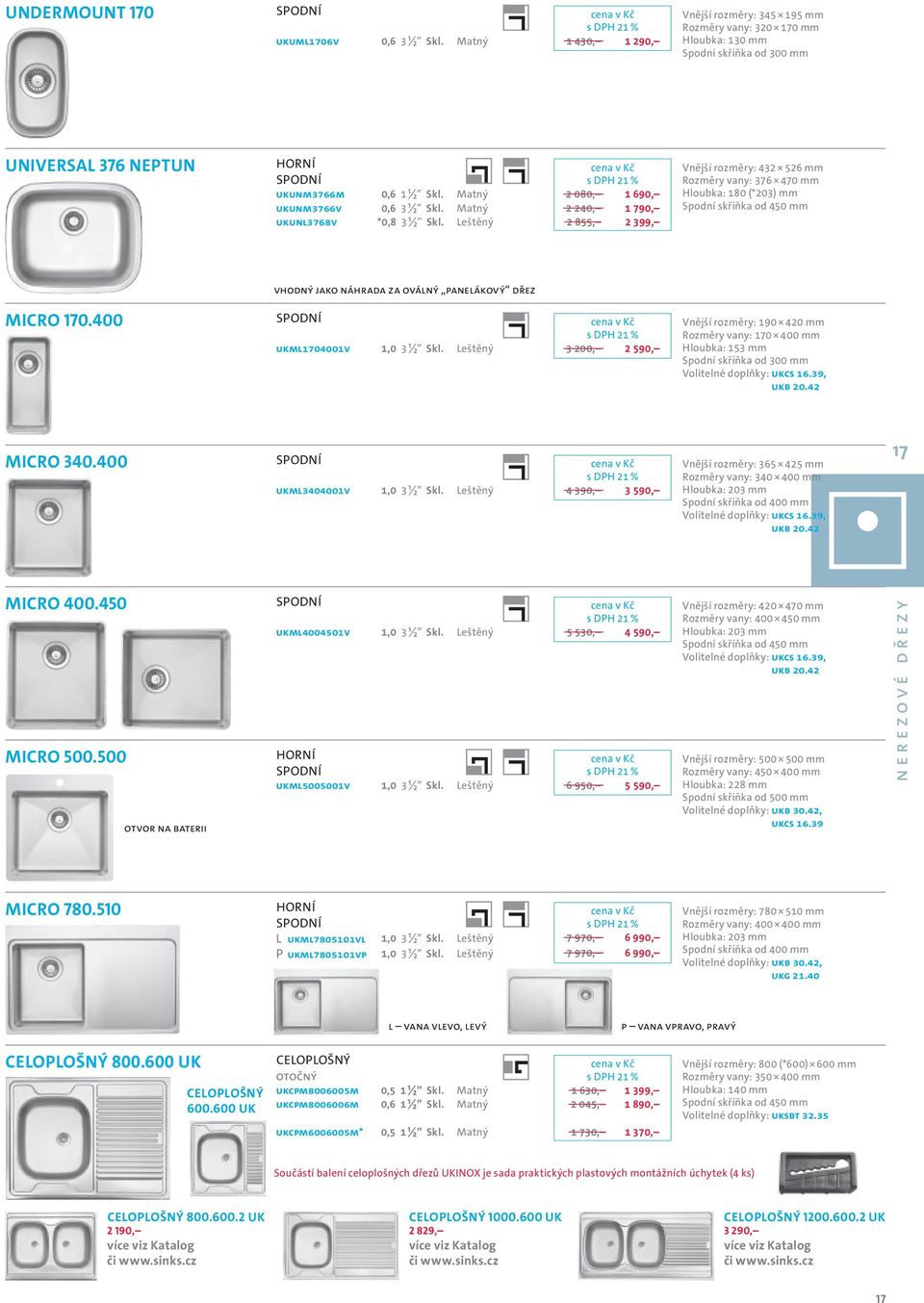 Leštěný 2 855, 2 399, Vnější rozměry: 432 526 mm Rozměry vany: 376 470 mm Hloubka: 180 (*203) mm VHODNÝ JAKO NÁHRADA ZA OVÁLNÝ PANELÁKOVÝ DŘEZ MICRO 170.400 UKML1704001V 1,0 3 ½ Skl.