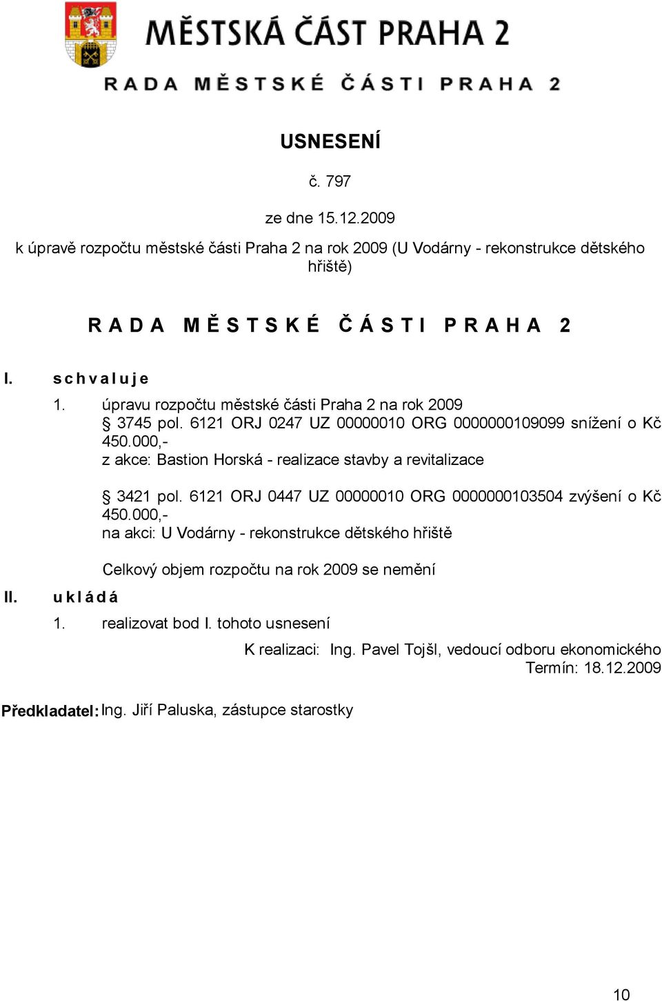 000,- z akce: Bastion Horská - realizace stavby a revitalizace 3421 pol. 6121 ORJ 0447 UZ 00000010 ORG 0000000103504 zvýšení o Kč 450.