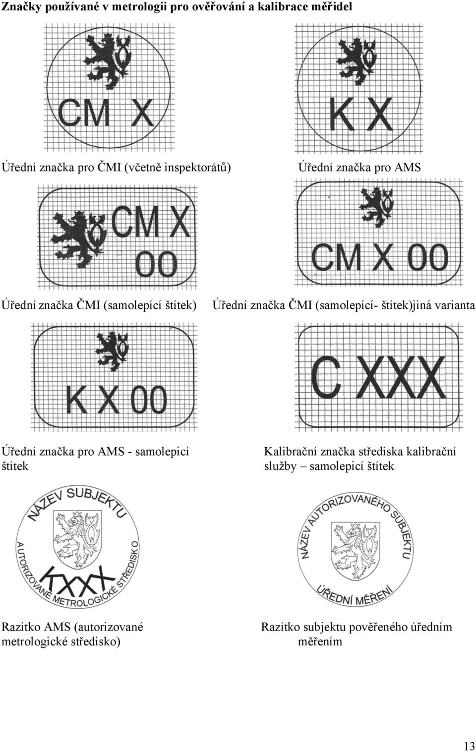 štítek)jiná varianta Úřední značka pro AMS - samolepicí štítek Kalibrační značka střediska kalibrační