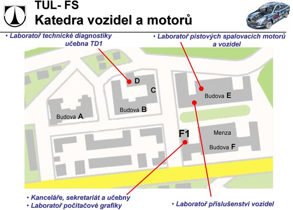 Budova A Budova B F1 Menza Budova F Kanceláře, e, sekretariát