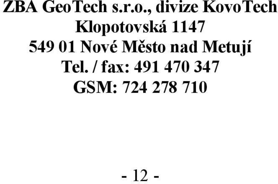 , divize KovoTech Klopotovská