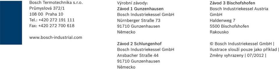 Schlungenhof Bosch Industriekessel GmbH Ansbacher Straße 44 91710 Gunzenhausen Německo Závod 3 Bischofshofen Bosch