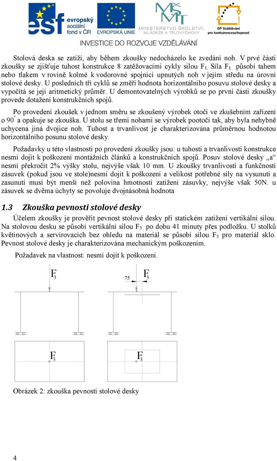 U posledních tří cyklů se změří hodnota horizontálního posuvu stolové desky a vypočítá se její aritmetický průměr.