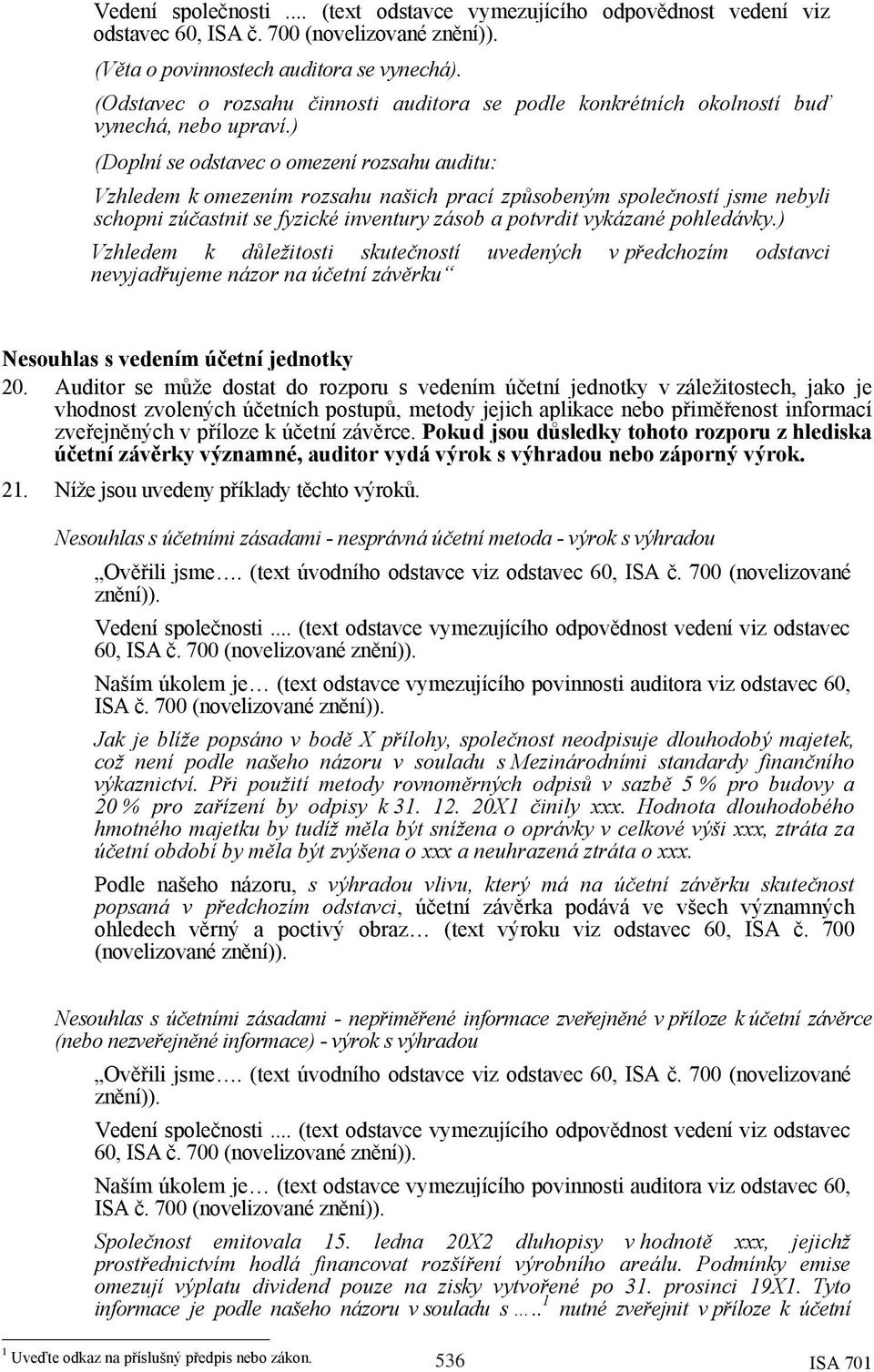 ) (Doplní se odstavec o omezení rozsahu auditu: Vzhledem k omezením rozsahu našich prací způsobeným společností jsme nebyli schopni zúčastnit se fyzické inventury zásob a potvrdit vykázané pohledávky.