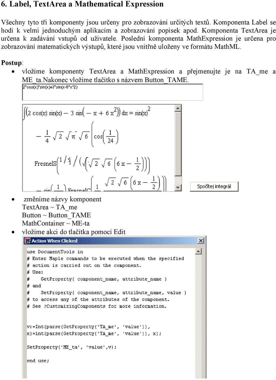 Poslední komponenta MathExpression je určena pro zobrazování matematických výstupů, které jsou vnitřně uloženy ve formátu MathML.