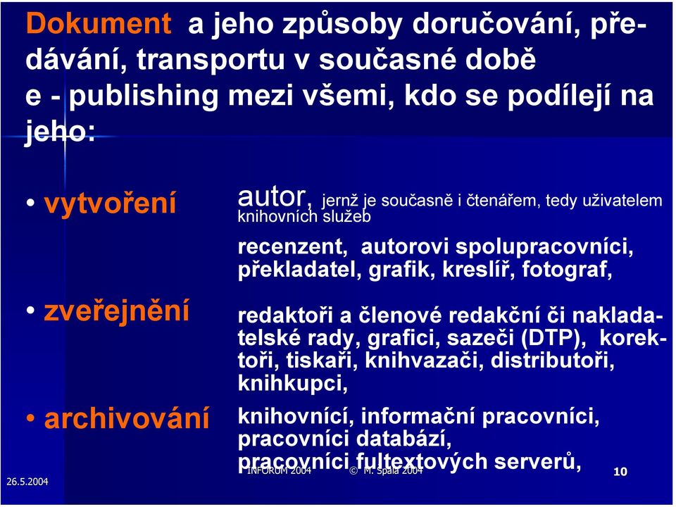 překladatel, grafik, kreslíř, fotograf, redaktoři a členové redakční či nakladatelské rady, grafici, sazeči (DTP), korektoři, tiskaři,