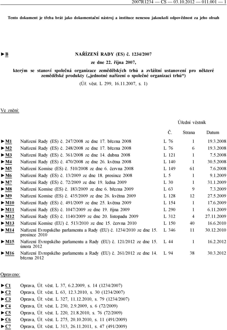 2007, s. 1) Ve znění: Úřední věstník Č. Strana Datum M1 Nařízení Rady (ES) č. 247/2008 ze dne 17. března 2008 L 76 1 19.3.2008 M2 Nařízení Rady (ES) č. 248/2008 ze dne 17. března 2008 L 76 6 19.3.2008 M3 Nařízení Rady (ES) č.