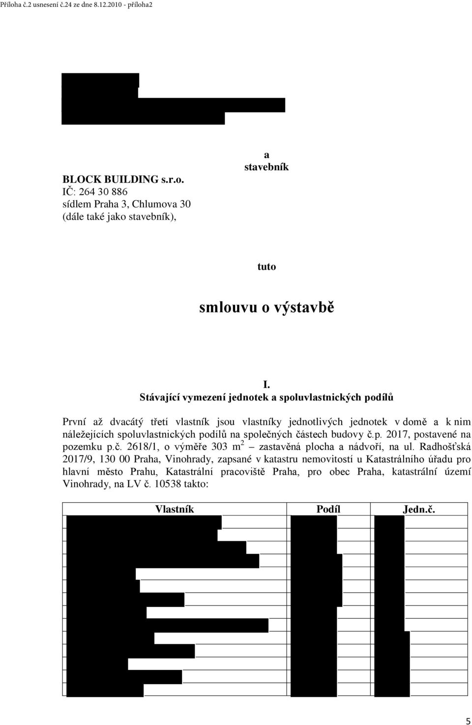 společných částech budovy č.p. 2017, postvené n pozemku p.č. 2618/1, o výměře 303 m 2 zstvěná ploch nádvoří, n ul.