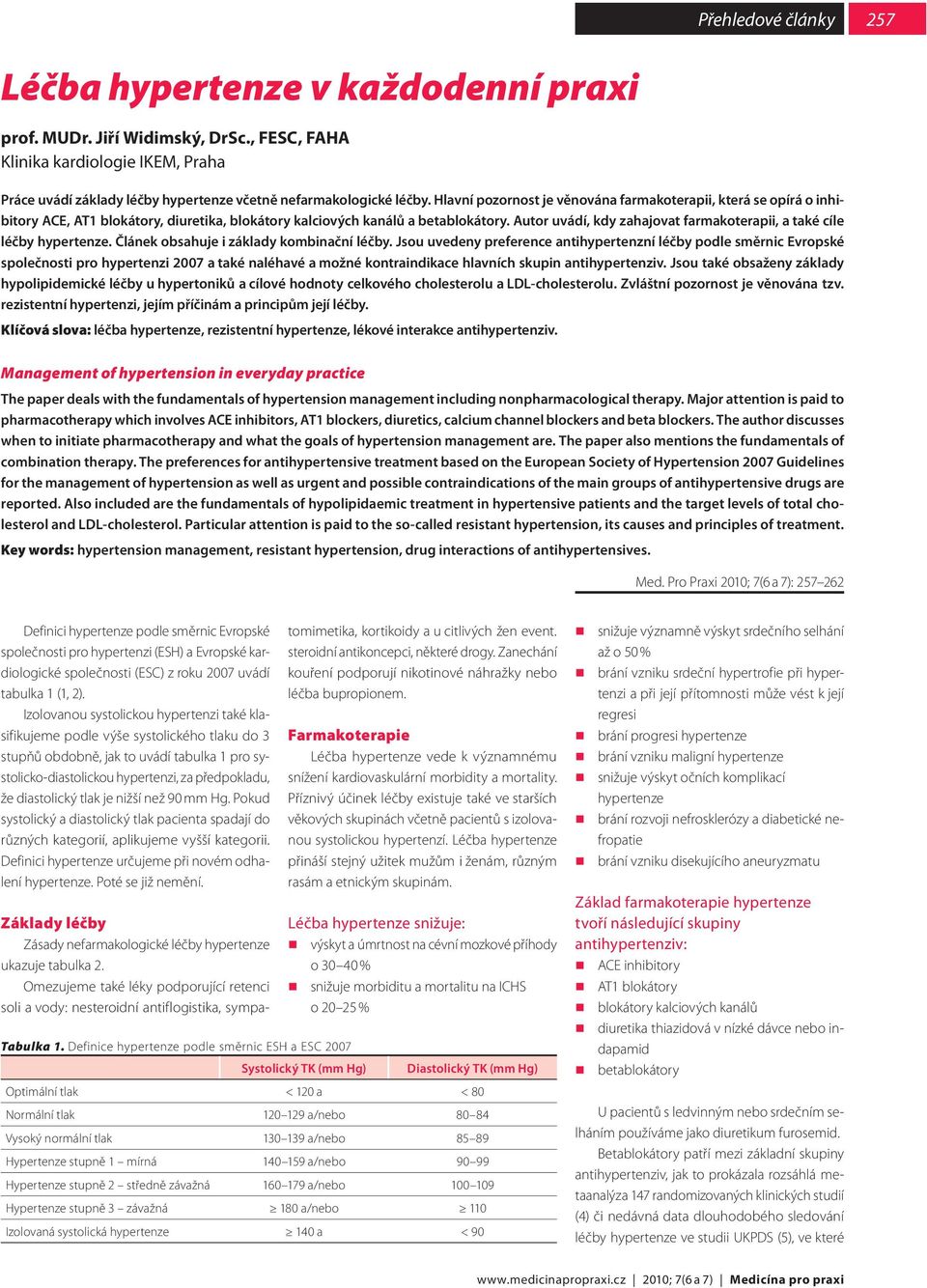 Autor uvádí, kdy zahajovat farmakoterapii, a také cíle léčby hypertenze. Článek obsahuje i základy kombinační léčby.