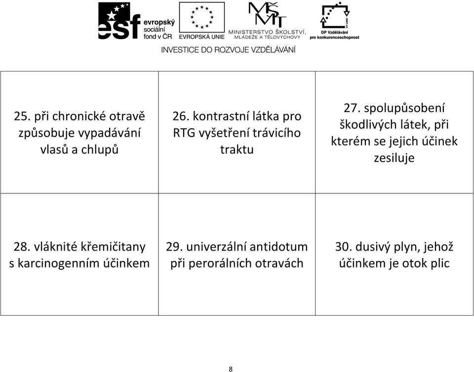 spolupůsobení škodlivých látek, při kterém se jejich účinek zesiluje 28.