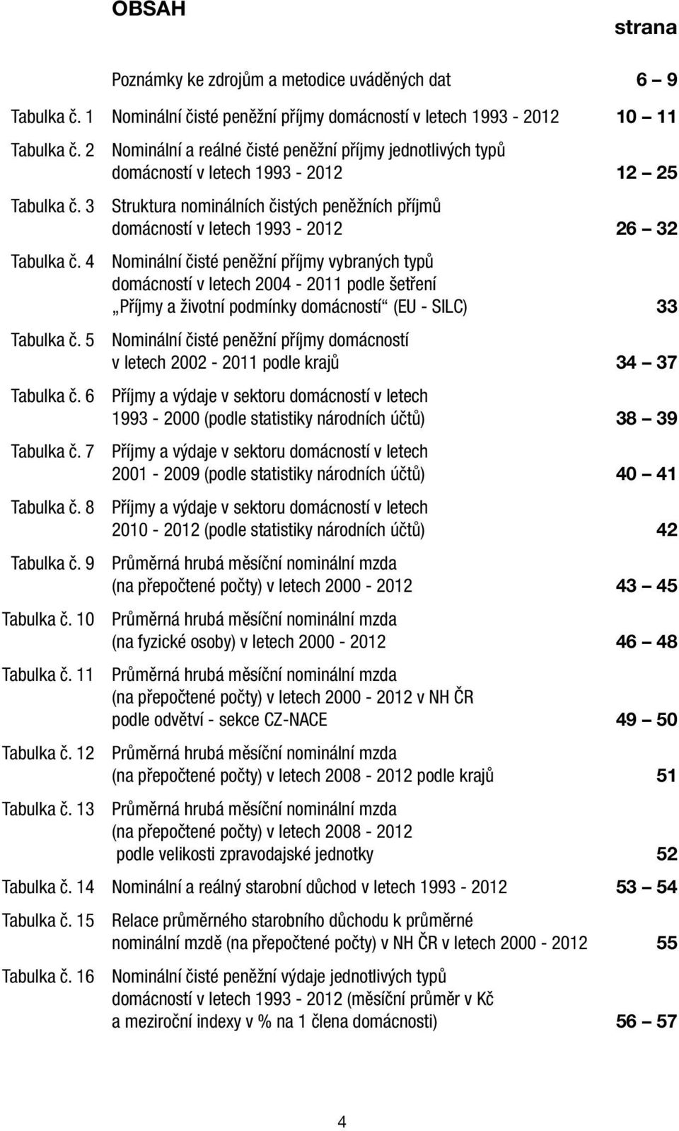 3 Struktura nominálních čistých peněžních příjmů domácností v letech 1993-2012 26 32 Tabulka č.