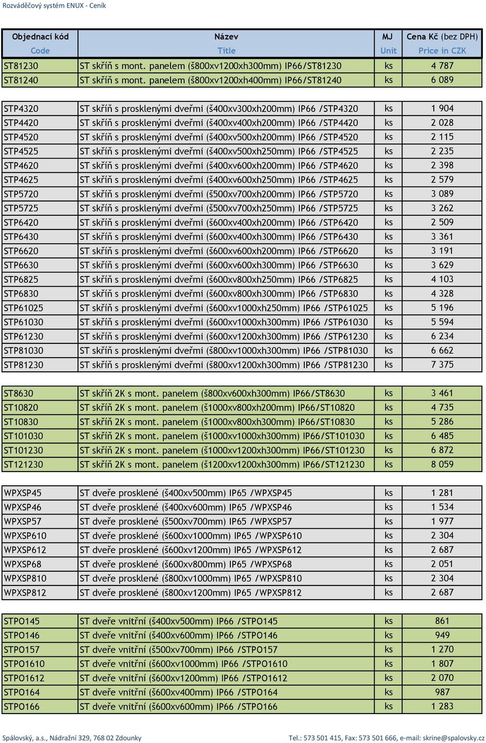 /STP4420 ks 2 028 STP4520 ST skříň s prosklenými dveřmi (š400xv500xh200mm) IP66 /STP4520 ks 2 115 STP4525 ST skříň s prosklenými dveřmi (š400xv500xh250mm) IP66 /STP4525 ks 2 235 STP4620 ST skříň s
