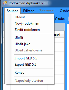 3. Jednoduché ukázky Zde budou uvedeny jednoduché ukázky práce s programem. 3.1. Po spuštění Po spuštění aplikace je zakázané vkládání všech údajů. Je to z důvodu, že není založen nový rodokmen. 3.2.