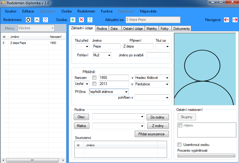 Obrázek 5-Výběr souboru - Zdroj: autor Po výběru názvu se rodokmen vytvoří a je možné začít zapisovat data. 3.3. Přidání osoby Přidání osoby jde dvěma cestami.