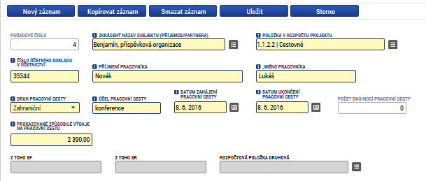 3.5. SD-3 CESTOVNÍ NÁHRADY Cestovní náhrady se zadávají na záložku SD-3 Cestovní náhrady. Je třeba vyplnit za každého pracovníka samostatně a za každou pracovní cestu.