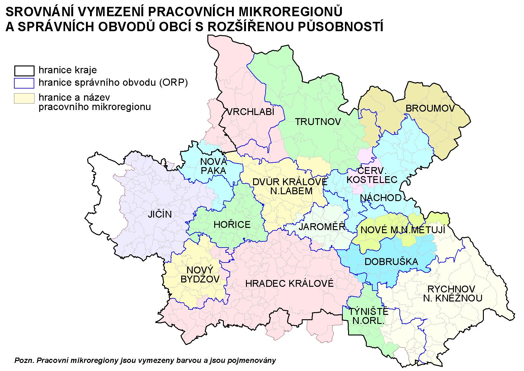 28 do 35 tisíc (Jičín, Vrchlabí a Dvůr Králové nad Labem), největší skupinu pak tvoří mikroregiony s 11 až 18 tisíci obyvateli.