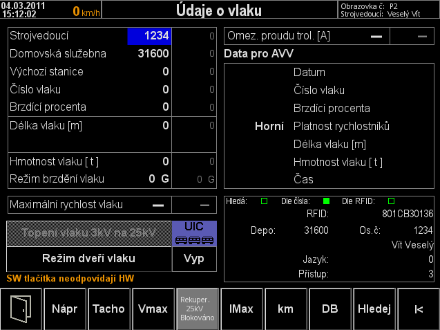 4.7. Obrazovky Lo2010-5 Strana 17/20 4.7.1. Provozní obrazovka P1 Požadovaný poměrný tah (trojúhelníček).