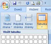 Vložení tabulky k vytváření