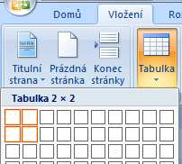 Vložení tabulky (1/5) tabulka vytvořená označením podle