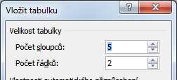 Vložení tabulky (2/5) Vložit tabulku
