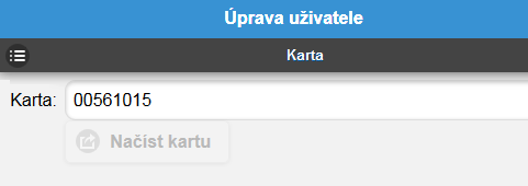 Web Visitor Uživatel karta: Načtení karty je možné pouze přímo na terminálu.