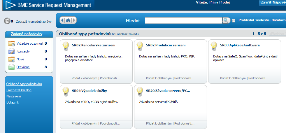 2.2 Předpokládejme, že chcete nahlásit nějakou závadu na zařízení.