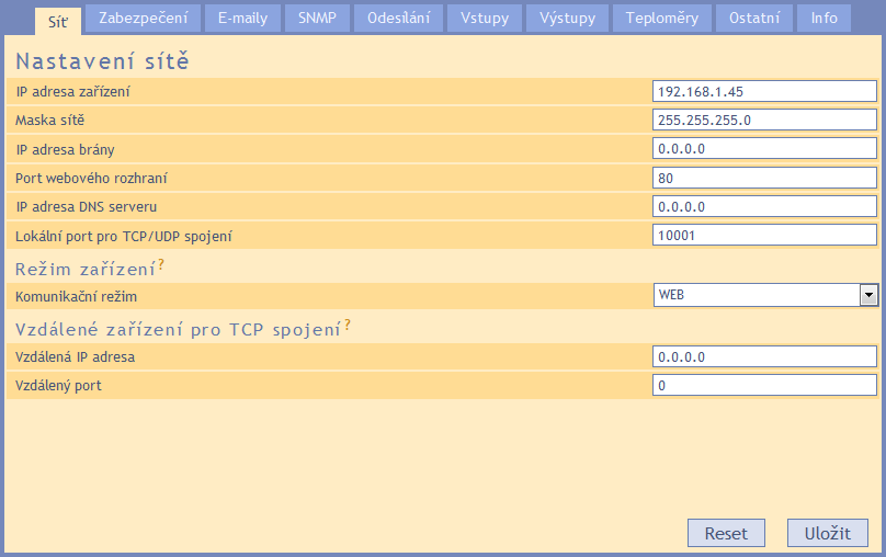 Tipy pro práci s nastavením: Výchozím jazykem webových stránek je Angličtina. Do Českého jazyka je možné web přepnout v nastavení na panelu Other, parametrem Language.