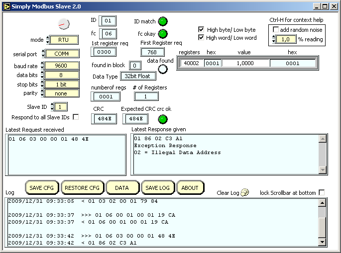 Simply Modbus Slave Simply Modbus Slave simuluje MODBUS slave zařízení na sériové lince a umožňuje nastavit režim RTU i ASCII.