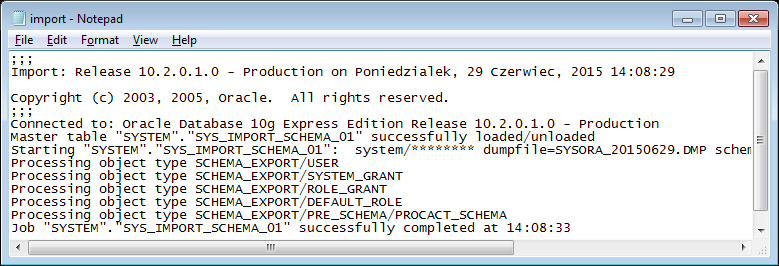 2.1.2 Import databáze Záložka Import umožňuje importovat databázi (soubory, které jsou umístěny: C:\oraclexe\app\oracle\admin\XE\dpdump).