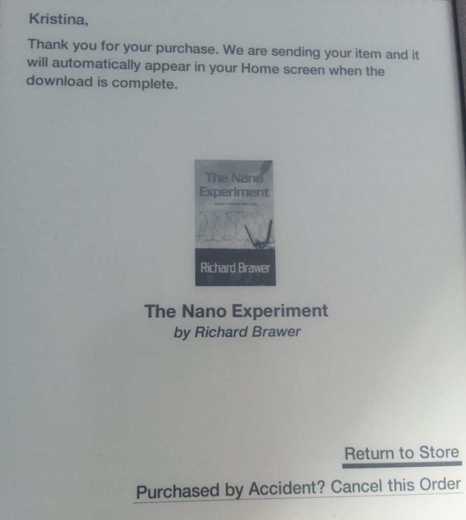 Obrázek č. 18 Feedback obchodu po nakupu knihy Krok 5: Návrat do knižního seznamu Q1 A Uživatel intuitivně použije klávesy Home nebo Back. Q2 A Rozhraní Kindle zaručuje vracení i přes menu.