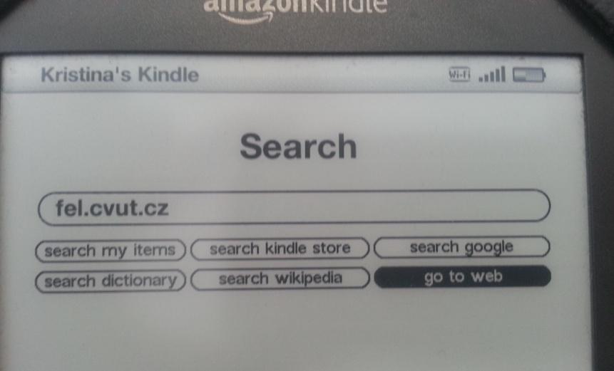 3. Použití webového prohlížeče pro zobrazení webové stránky a) Přes Menu si vybereme Settings. b) Znovu si otevřeme Menu a zvolíme Search. c) Zadáme webovou adresu a zvolíme go to web: Obrázek č.