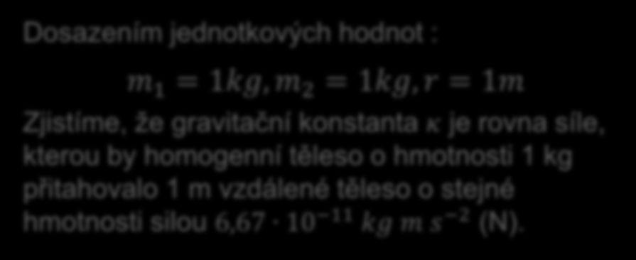 Gravitační zákon Obr. 3 Dva hmotné body m 1 a m 2 se vzájemně přitahují stejně velikými gravitačními silami F g = F g, opačného směru.