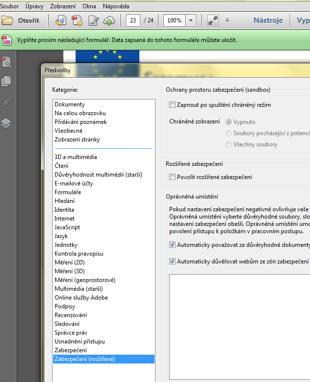 otevřete. Pokud bude dokument stále zabezpečen, klikněte na Úpravy / Předvolby / JavaScript a zaškrtněte první tři volby (obr. 5).