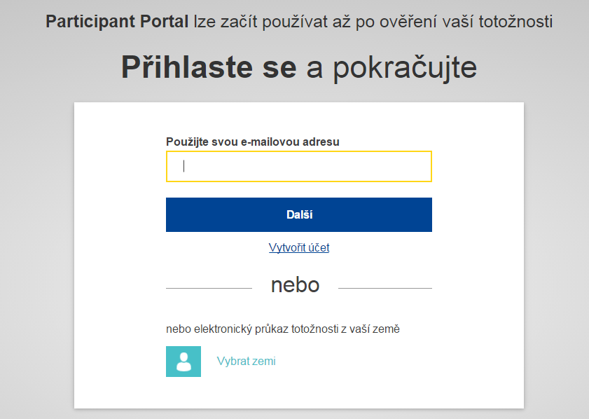 Zadejte e-mail a klikněte na Další.