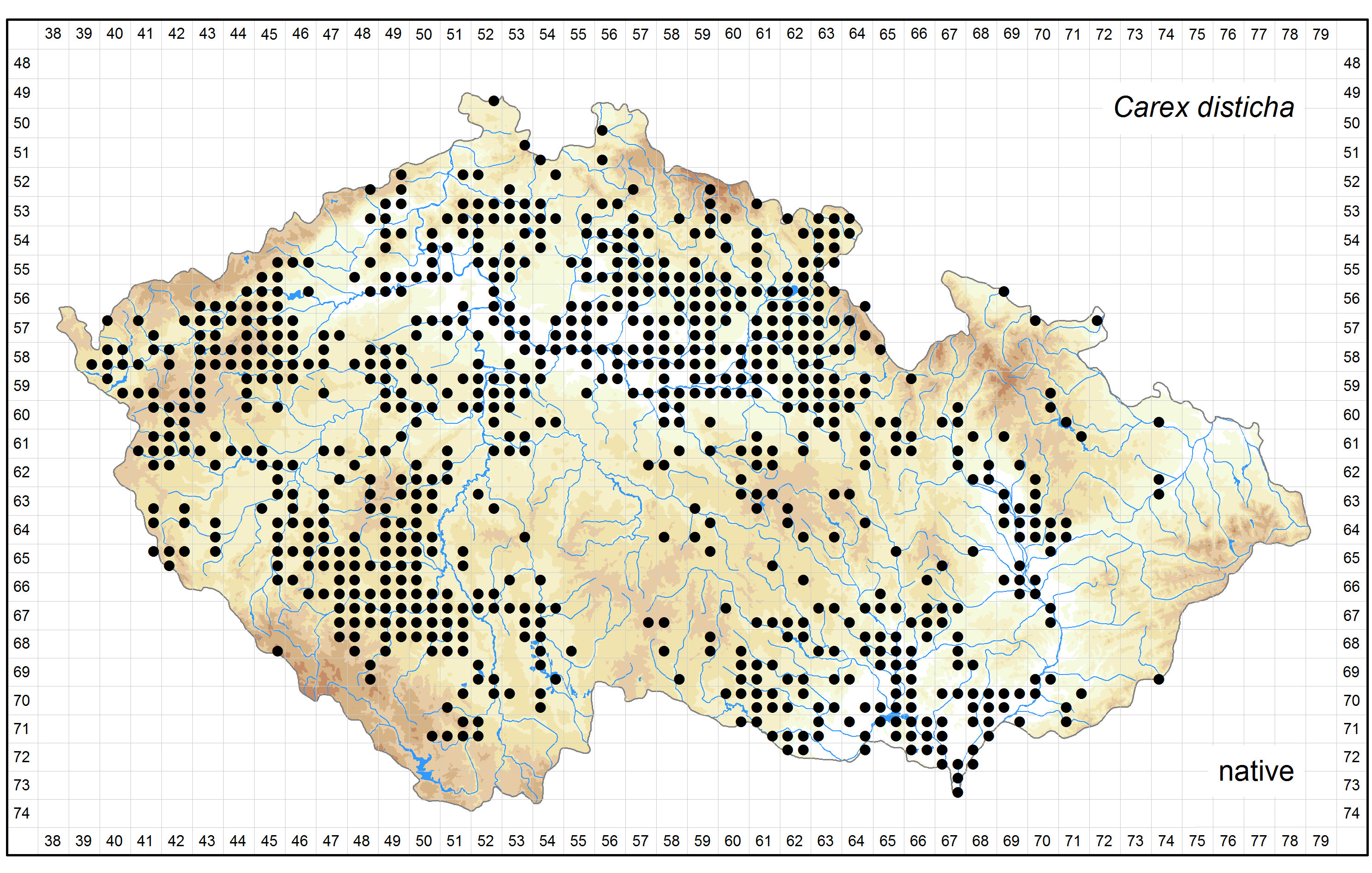 Distribution of Carex disticha in the Czech Republic Author of the map: Vít Grulich, Radomír Řepka Map produced on: 12-05-2016 Database records used for producing the distribution map of Carex