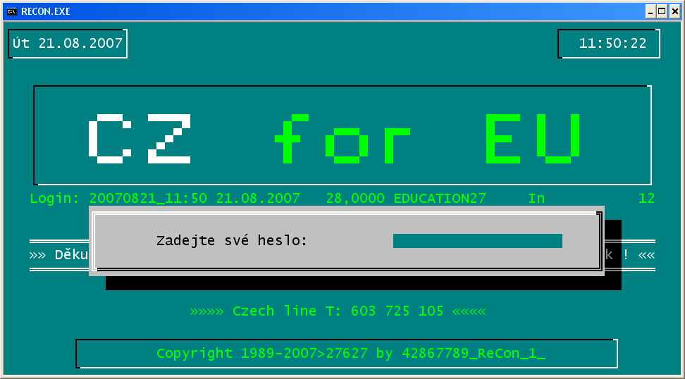 Přednastavené heslo pro obsluhu je číslice sedm 7a8 Windows verze propojená na data textové verze (zelená obrazovka) Nutná hlavně