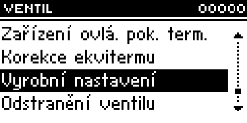 Návod k obsluze IV.4.m) Korekce venkovního čidla Táto funkce umožňuje kalibraci venkovního čidla. IV.4.n) Výrobní nastavení Tento parametr umožňuje návrat k výrobním nastavením daného ventilu.