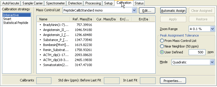 Obr. 7: Hlavní okno programu flexcontrol 6. Před začátkem kalibrace se otevře položka Calibration (obrázek 8) a načte se vhodný seznam peptidů/proteinů na kterých se přístroj zkalibruje.