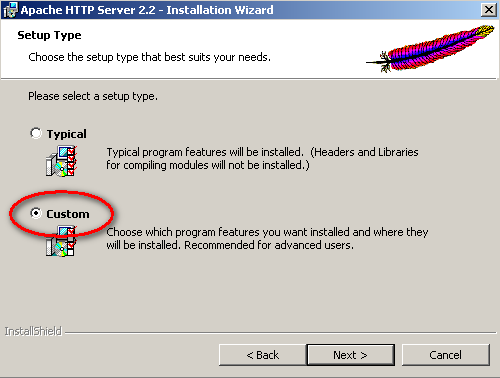 Obrázek 1: Instalace Apache - první dialog Obrázek 2: Instalace Apache